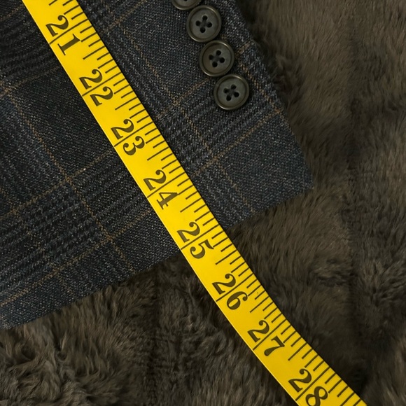 Joseph & Feiss Gold Wool 2 Button Blazer Navy Blue Plaid Pattern XL 44 R - Picture 13 of 14